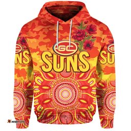 custom personalised gold coast suns anzac zip up and pullover hoodie indigenous vibes