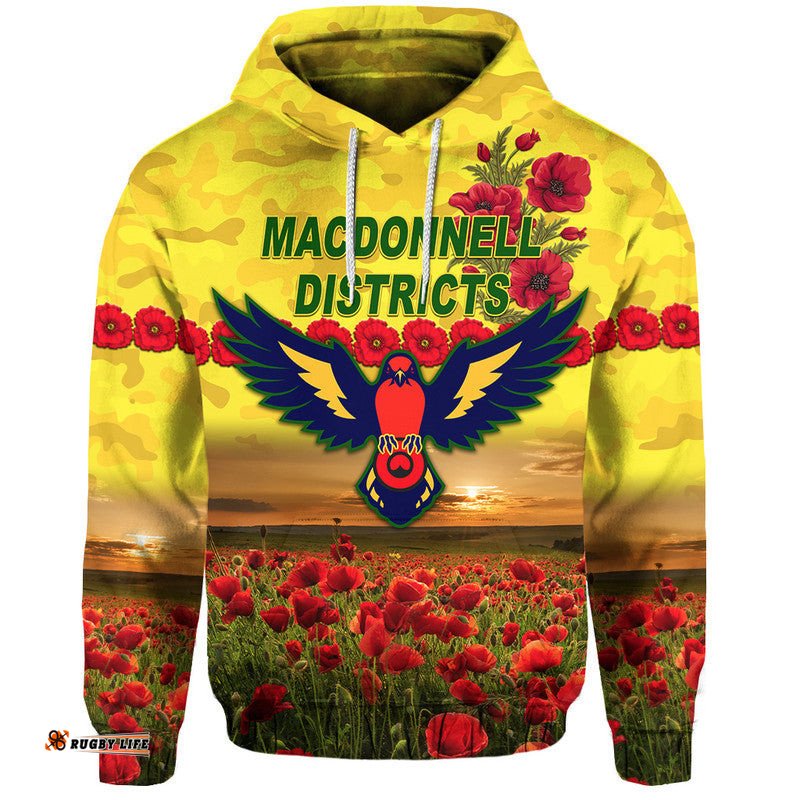 custom personalised macdonnell districts anzac zip up and pullover hoodie poppy vibes