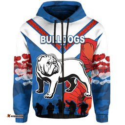 custom personalised bulldogs anzac day hoodie poppy lest we forget