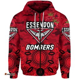 essendon bombers anzac zip up and pullover hoodie indigenous vibes red