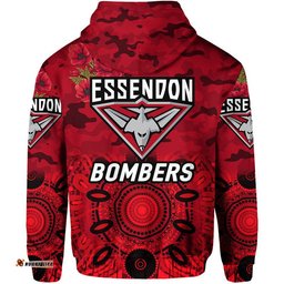 essendon bombers anzac zip up and pullover hoodie indigenous vibes red