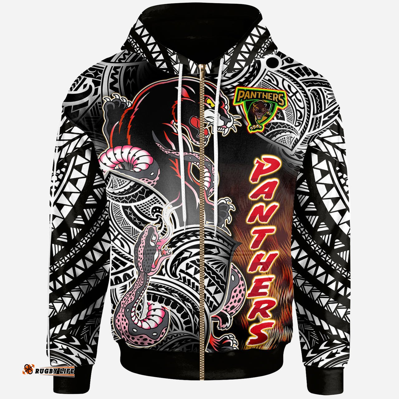 panthers rugby polynesian hoodie custom wild black penrith panthers