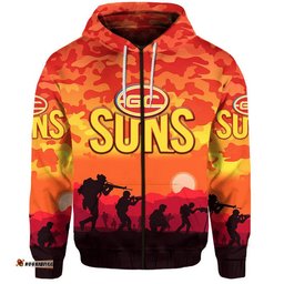 gold coast suns anzac zip up and pullover hoodie simple style