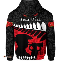 custom personalised new zealand maori anzac zip up and pullover hoodie remembrance soldier black