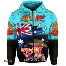 australia aboriginal anzac zip up and pullover hoodie remembrance vibes blue