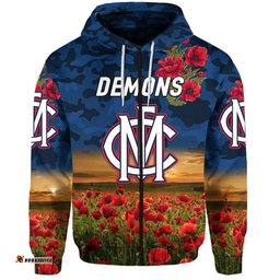 custom personalised melbourne demons anzac zip up and pullover hoodie poppy vibes