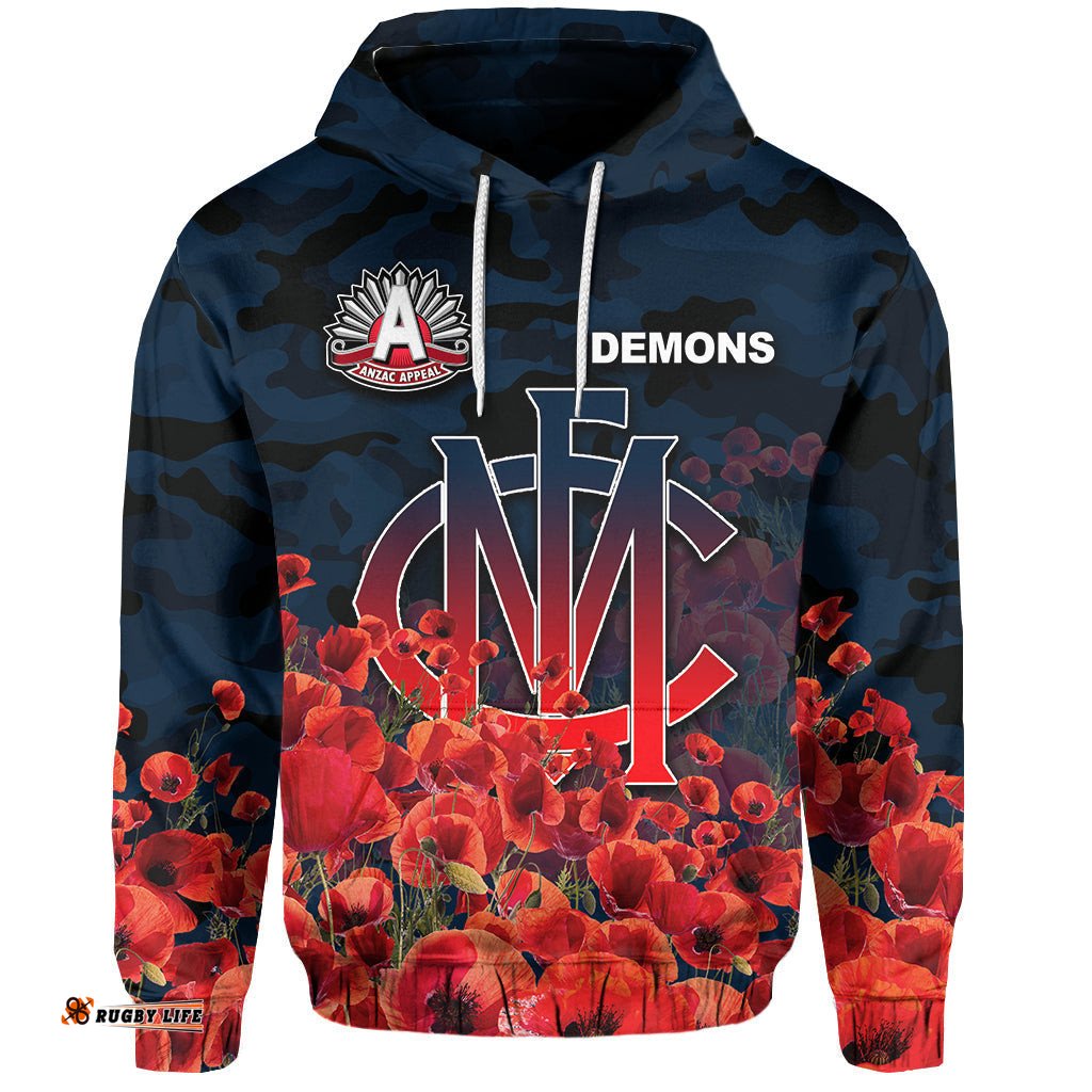 anzac day demons hoodie poppy flowers with army patterns