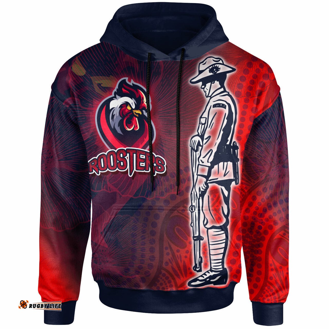roosters rugby hoodie custom anzac roosters sport with aboriginal patterns hoodie