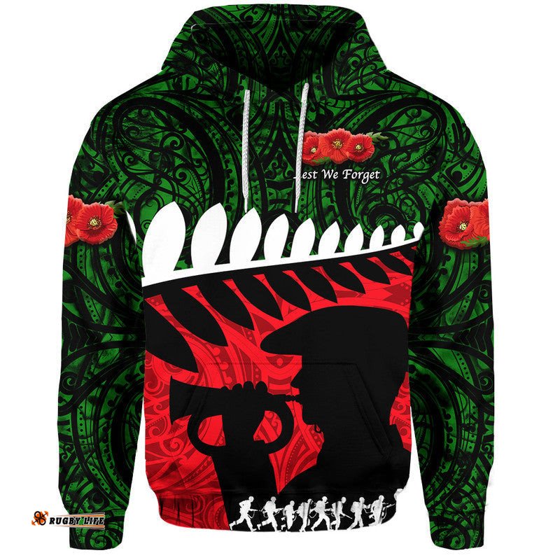 custom personalised new zealand maori anzac zip up and pullover hoodie remembrance soldier green