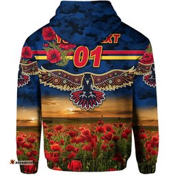 custom personalised adelaide crows anzac zip up and pullover hoodie poppy vibes navy blue