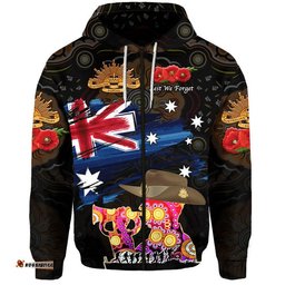 australia aboriginal anzac zip up and pullover hoodie remembrance vibes black