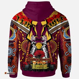 broncos rugby anzac day custom hoodie remembrance brisbane broncos with aboriginal patterns and poppy flowers