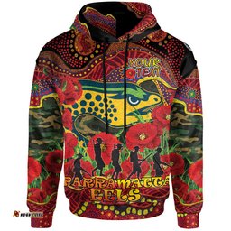 parramatta eels rugby aboriginal anzac day custom hoodie lest we forget eels with poppy flower rlt13