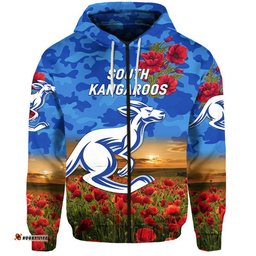 south alice football club kangaroos anzac zip up and pullover hoodie poppy vibes