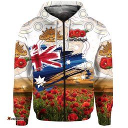 australia aboriginal anzac zip up and pullover hoodie poppy vibes white