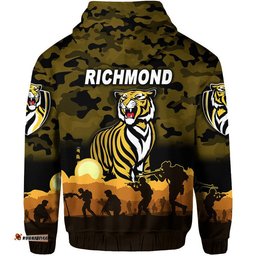 richmond tigers anzac zip up and pullover hoodie simple style black