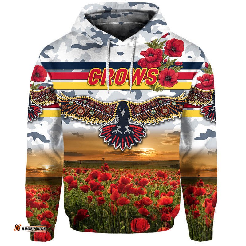 custom personalised adelaide crows anzac zip up and pullover hoodie poppy vibes white