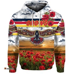 custom personalised adelaide crows anzac zip up and pullover hoodie poppy vibes white