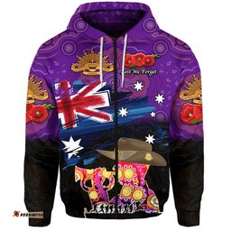 australia aboriginal anzac zip up and pullover hoodie remembrance vibes purple