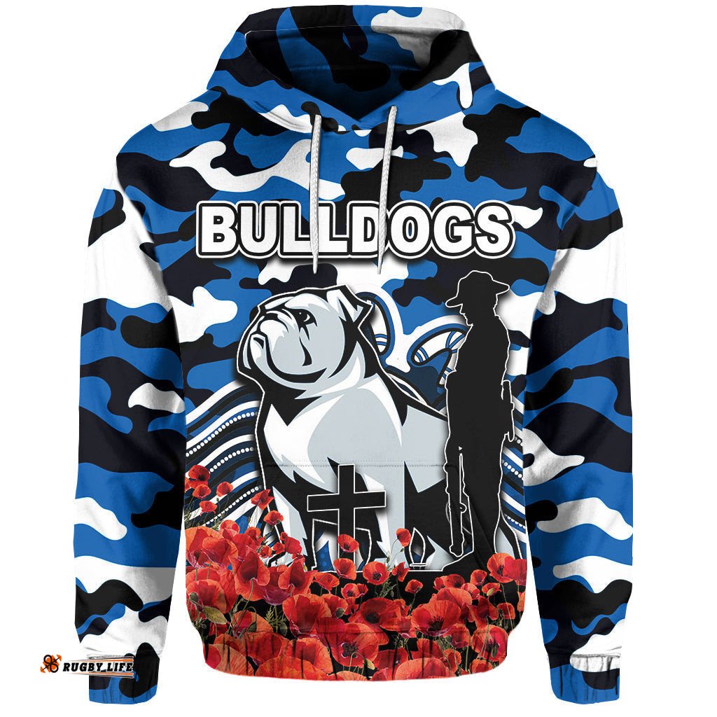 canterbury bankstown bulldogs hoodie anzac day poppy flowers with army patterns