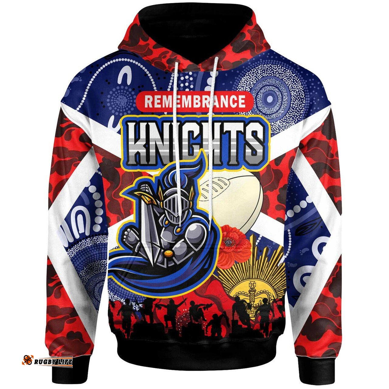 knights rugby hoodie custom anzac day newcastle knights aboriginal patterns hoodie rlt13