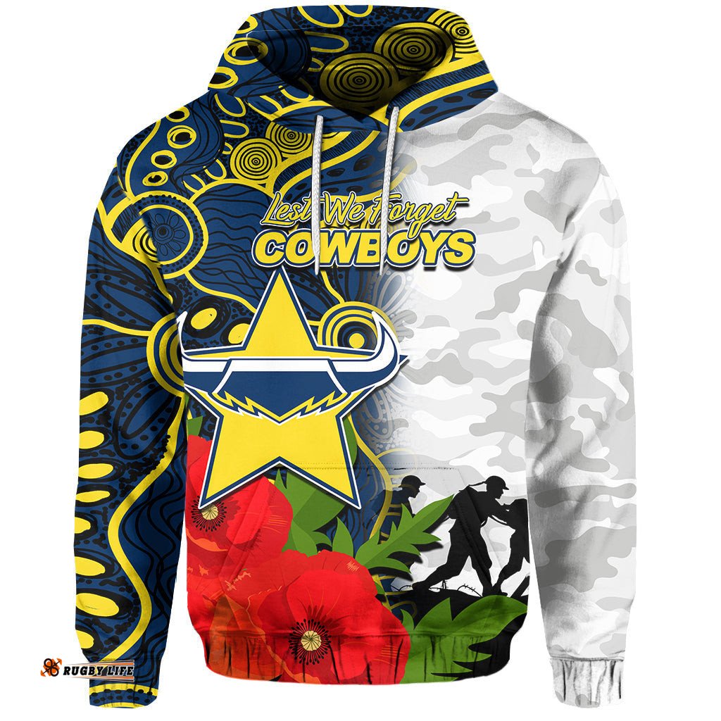custom personalisedcowboys anzac day aboriginal mix army patterns hoodie