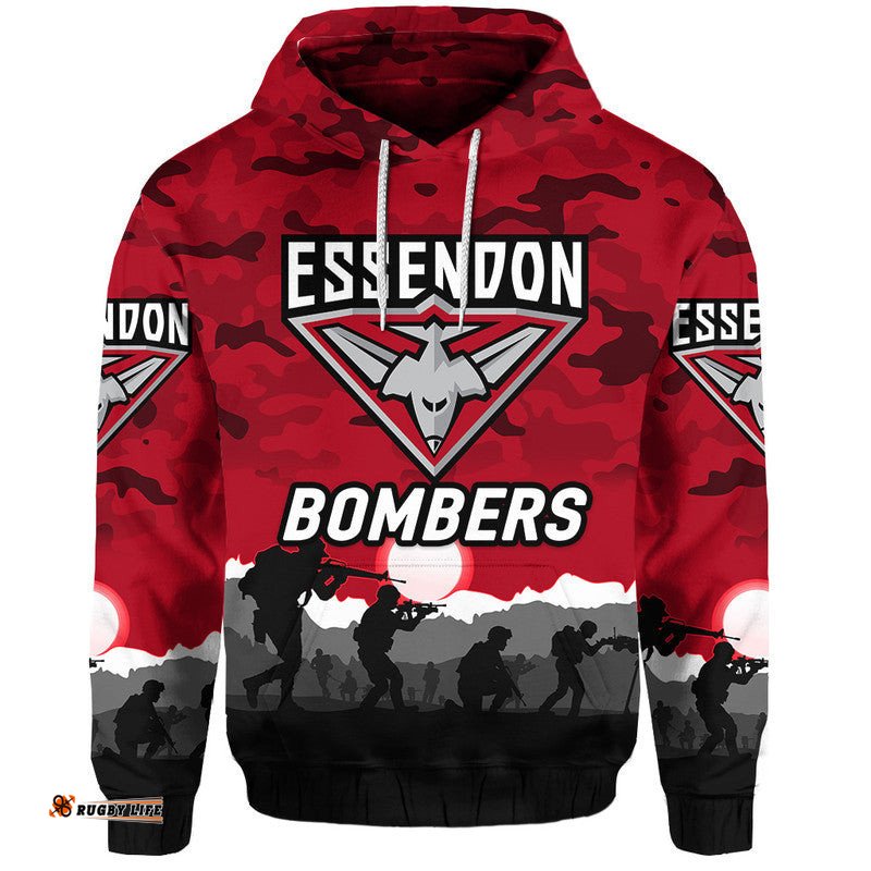 essendon bombers anzac zip up and pullover hoodie simple style red