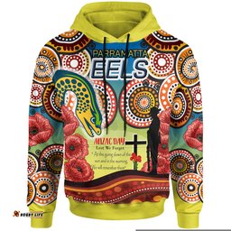 eels rugby aboriginal hoodie anzac day let we forgot poppy flower patterns hoodie