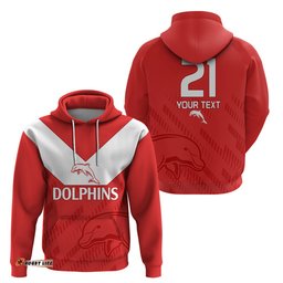 custom text and number nrl dolphins rugby hoodie simple red style