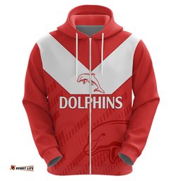 custom text and number nrl dolphins rugby hoodie simple red style