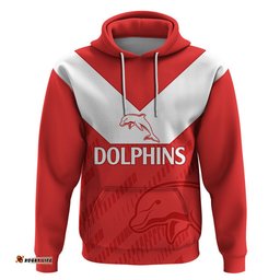 custom text and number nrl dolphins rugby hoodie simple red style