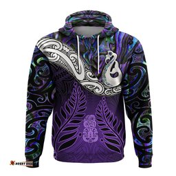 new zealand maori hoodie manaia paua shell glitter purple