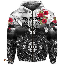 custom personalised yuendumu magpies football club anzac zip up and pullover hoodie indigenous vibes