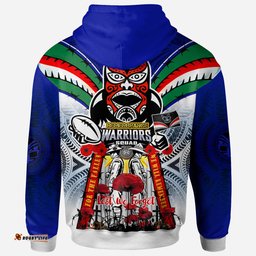 warriors rugby custom anzac hoodie remembrance warriors with maori mask and aboriginal patterns home and away
