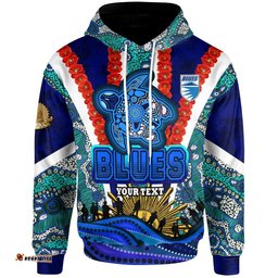 blues rugby hoodie custom anzac aussie blues and aboriginal pattern hoodie