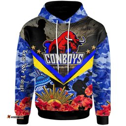 cowboys rugby hoodie aboriginal anzac day cowboys with poppy flower indigenous hoodie