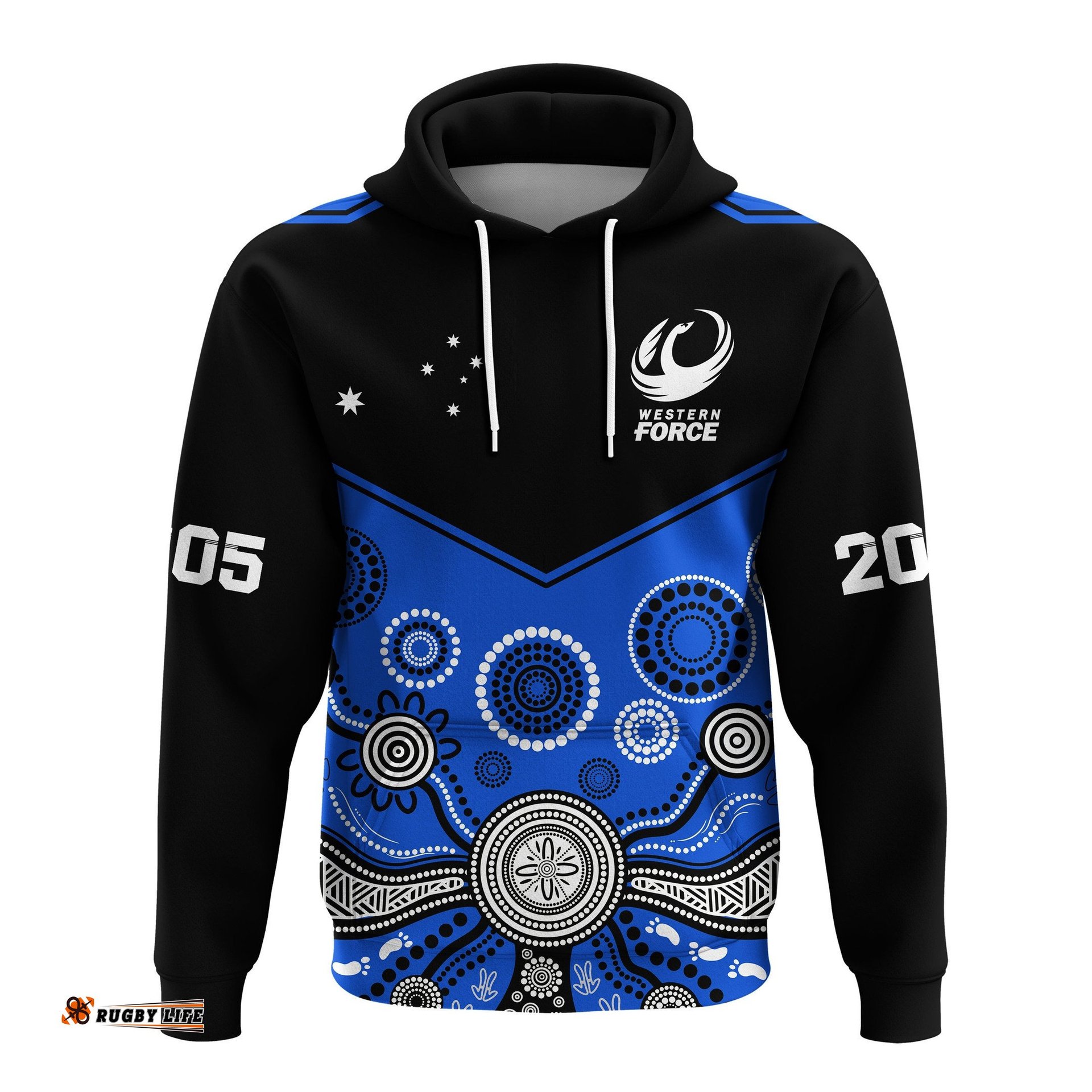 western force super rugby hoodie est 2005 indigenous art