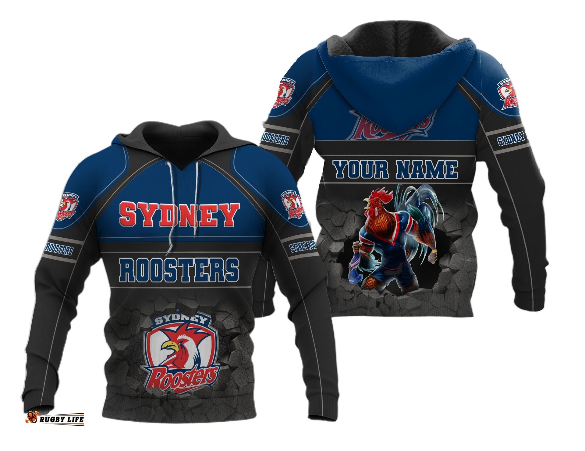 personalized sydney roosters 3d hoodie nrl 3d hoodie broken wall