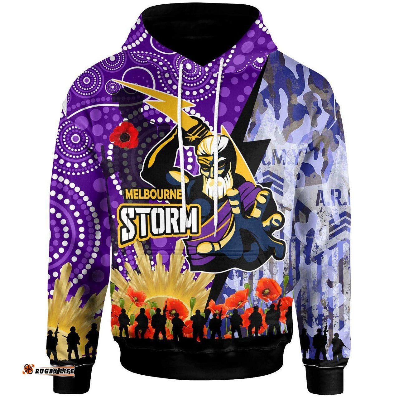 storms rugby hoodie custom anzac remembrance melbourne storms aboriginal patterns hoodie