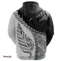 custom paua shell maori silver fern zip hoodie white