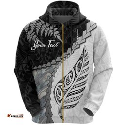 custom paua shell maori silver fern zip hoodie white