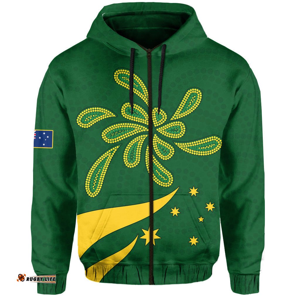 custom personalised green and gold zip hoodie australia national colours