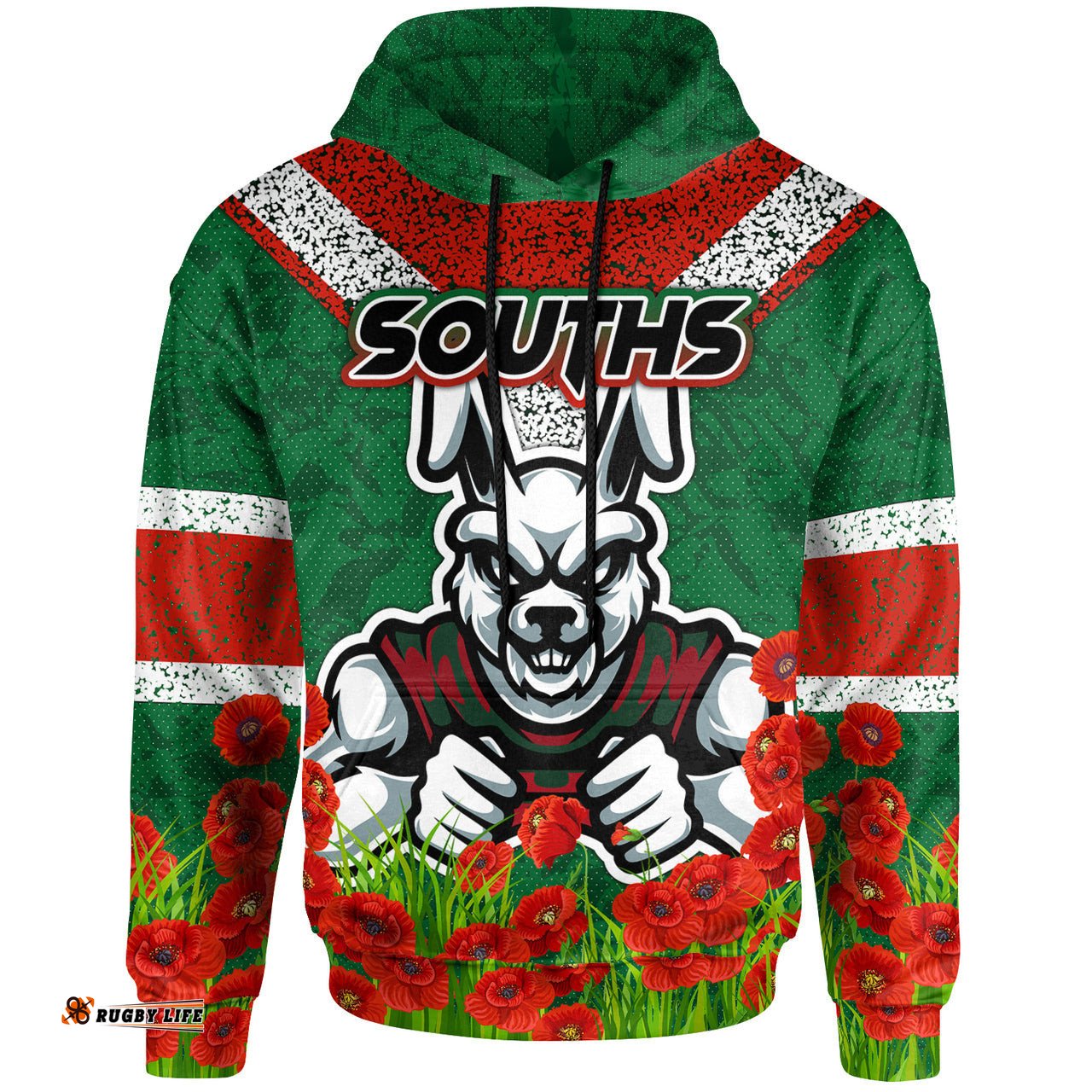 rabbitohs rugby hoodie custom souths with anzac poppy hoodie rlt13