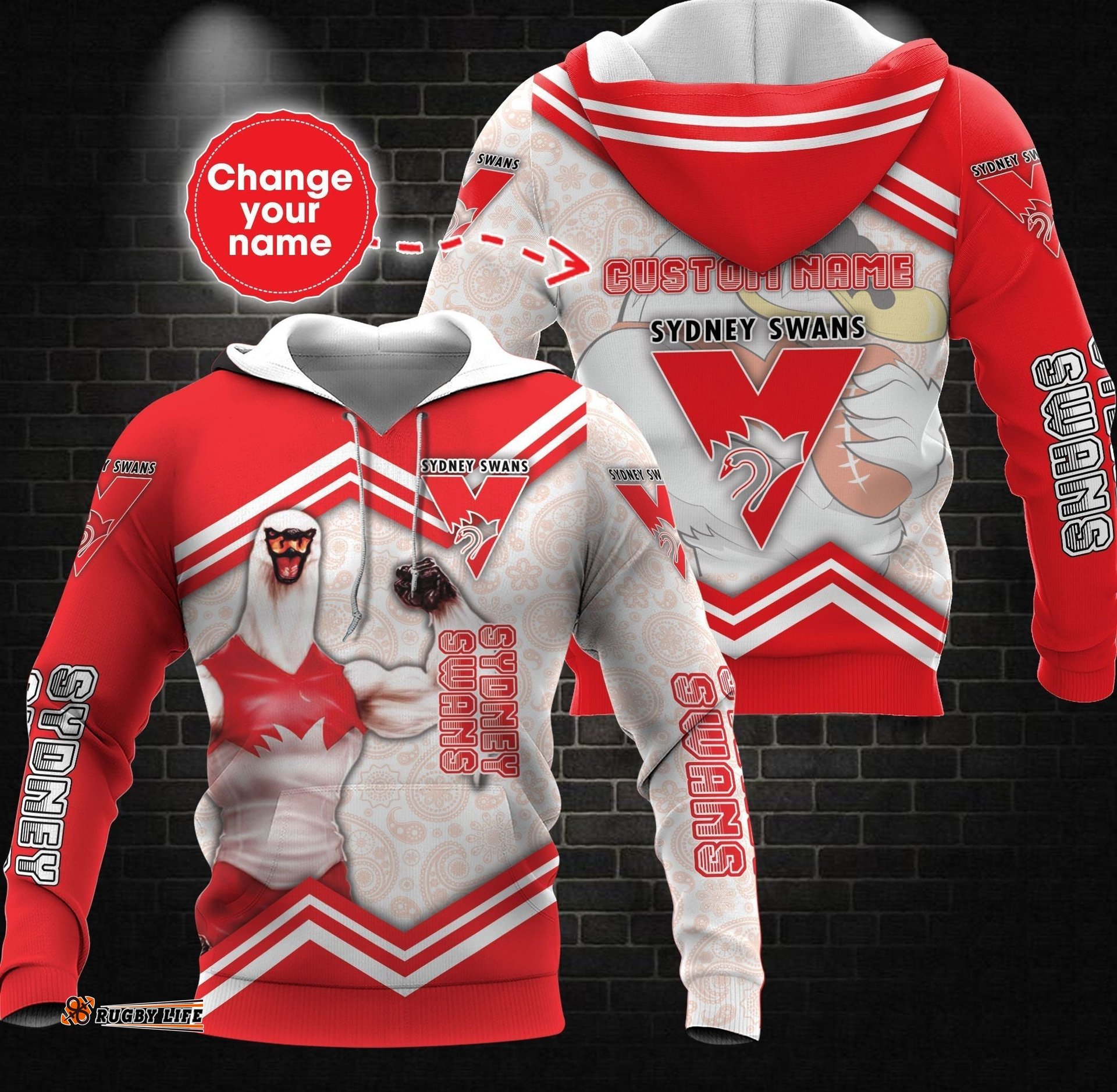 personalized custom 3d hoodie sydney swans afl mascot