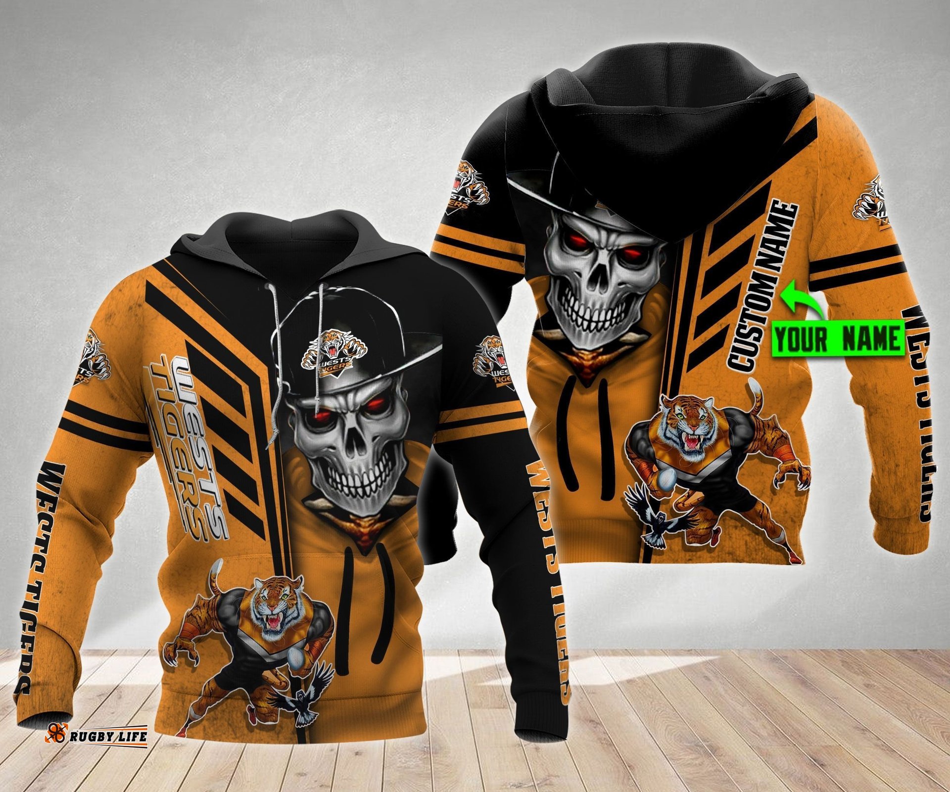 wests tigers nrl skull cap personalized custom 3d hoodie