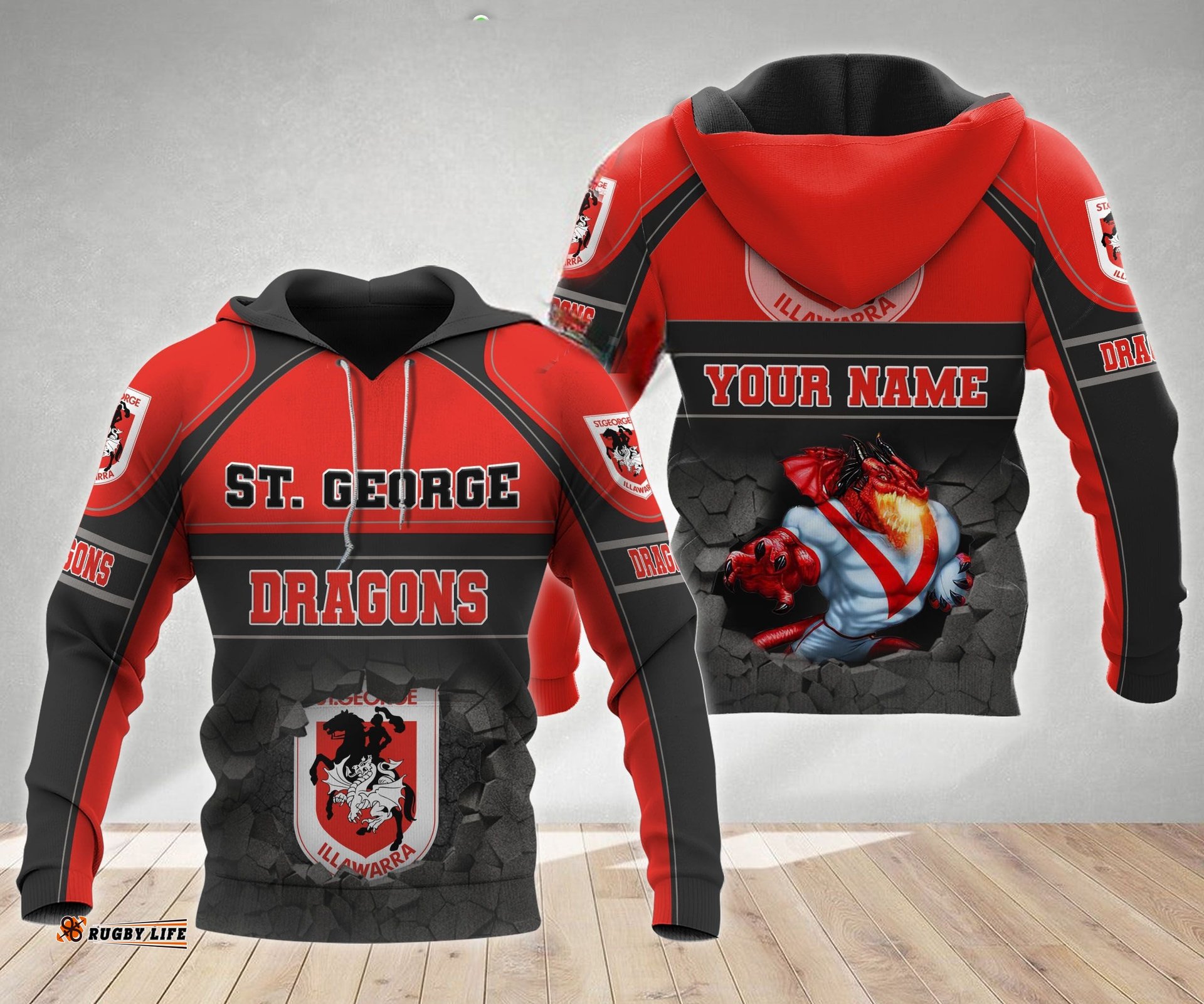 personalized st george dragons 3d hoodie nrl 3d hoodie broken wall