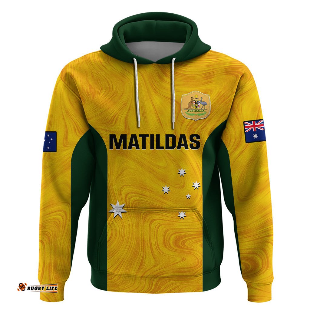 personalised australia soccer hoodie gold matildas world cup go champions