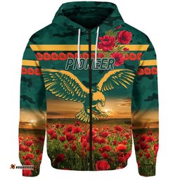 custom personalised pioneer football club anzac zip up and pullover hoodie poppy vibes