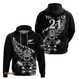 custom text and number new zealand all black rugby hoodie