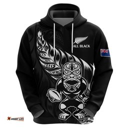 custom text and number new zealand all black rugby hoodie